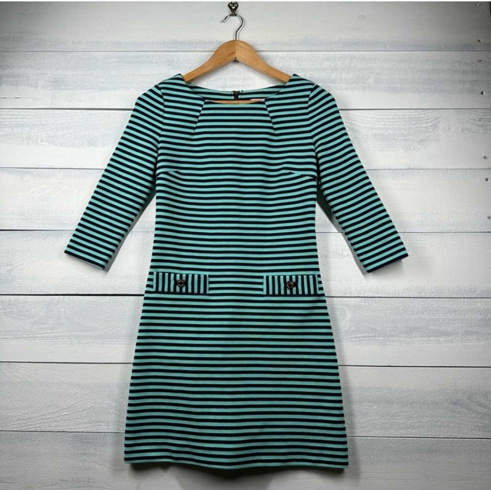 EUC Lilly Pulitzer Charlene Dress in Ottoman Stripe Tropez Blue Size XS